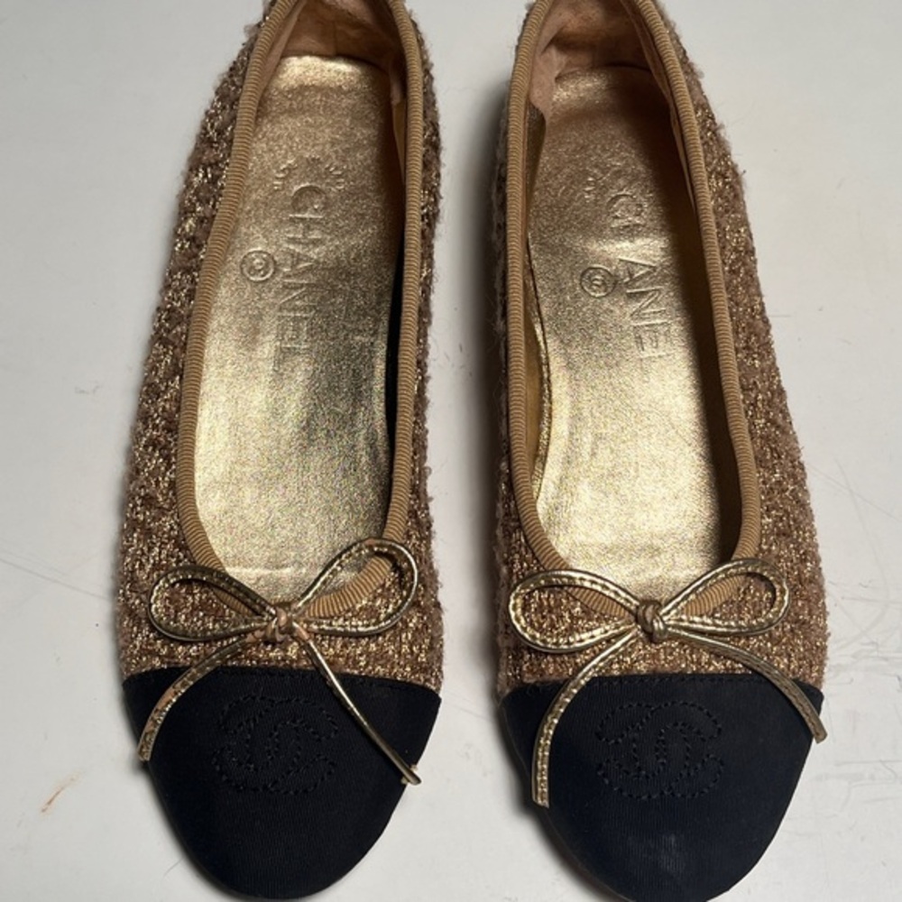 CHANEL Women's Gold and Black Flats